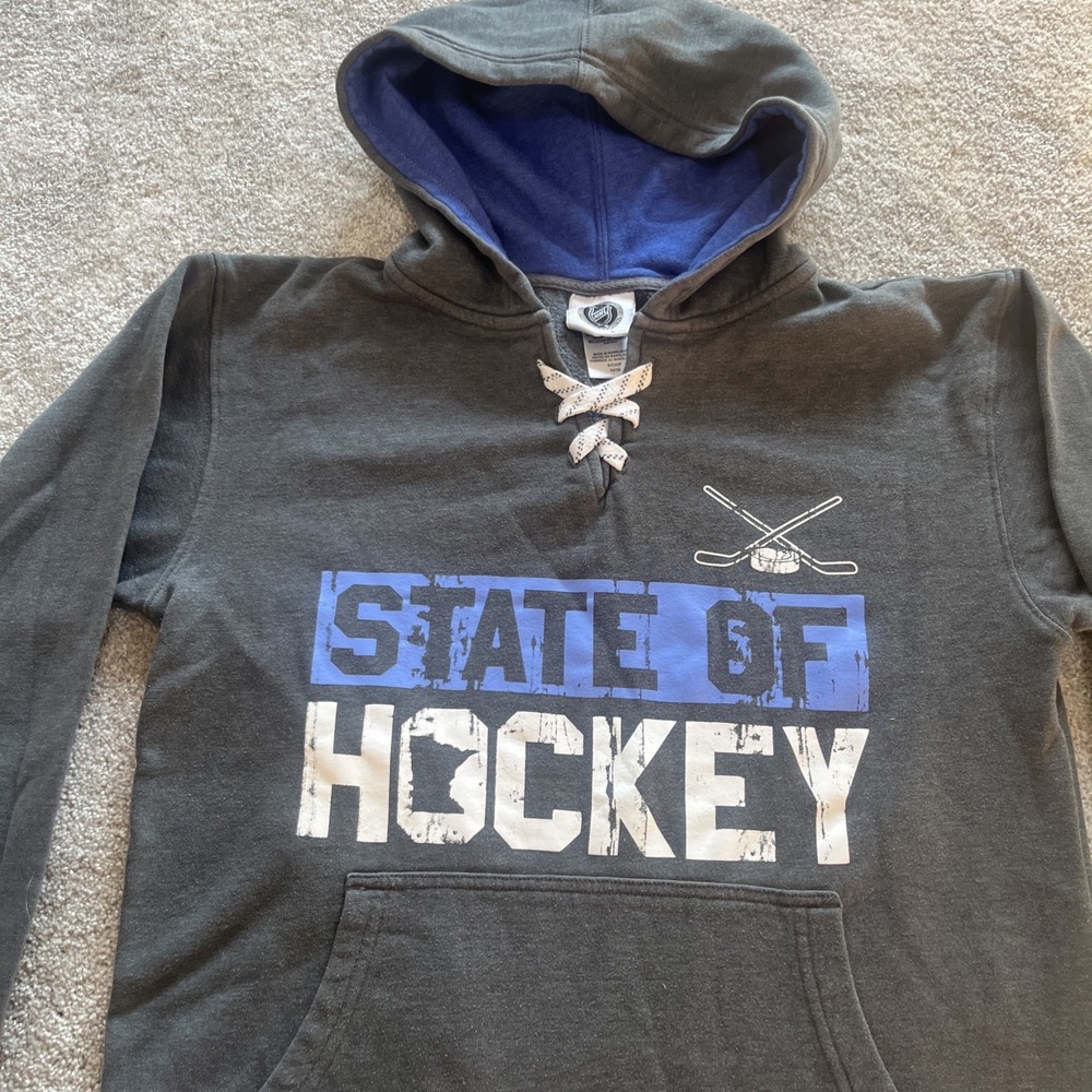 NHL Official State of Hockey Fleece Hoodie Minnesota Gray women Sz S small (111)